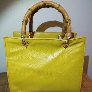 Vintage Giorgio Beverly Hills Mustard Yellow Handbag Purse Bamboo Handles